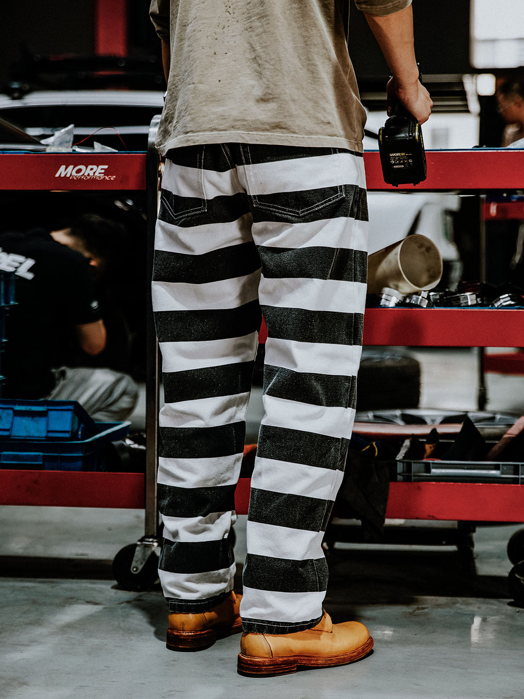 16oz Canvas Wide Striped Motorcycle Prisoner Pants For Men Biker Trous
