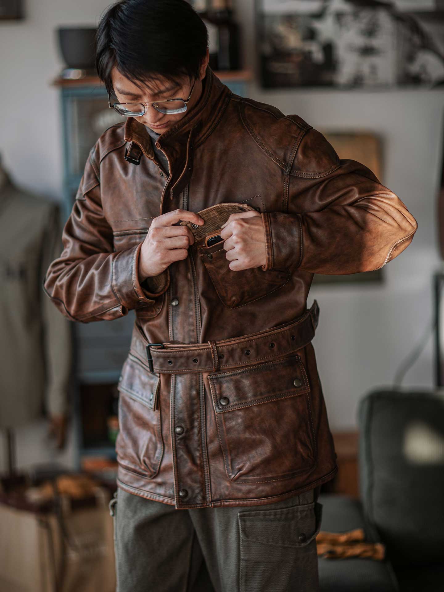 International  Multi-Pocket Leather Jacket